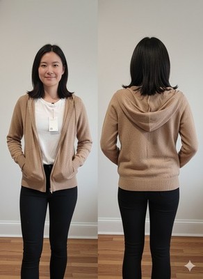 NWT Quince Mongolian Cashmere Full-Zip Hoodie Teak FREE SHIPPING