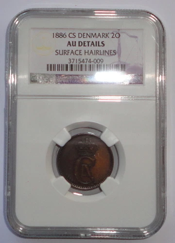 DENMARK  COIN 2 ORE 1886  NGC  AU DETAILS 