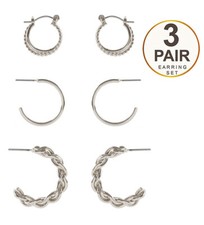 3 Pair Multi Metal Hoop Earrings for Women