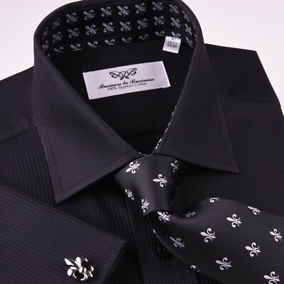 Mini Black Twill Stripe Formal Dress Shirt Mens Business Evening Dinner  Fashion | eBay