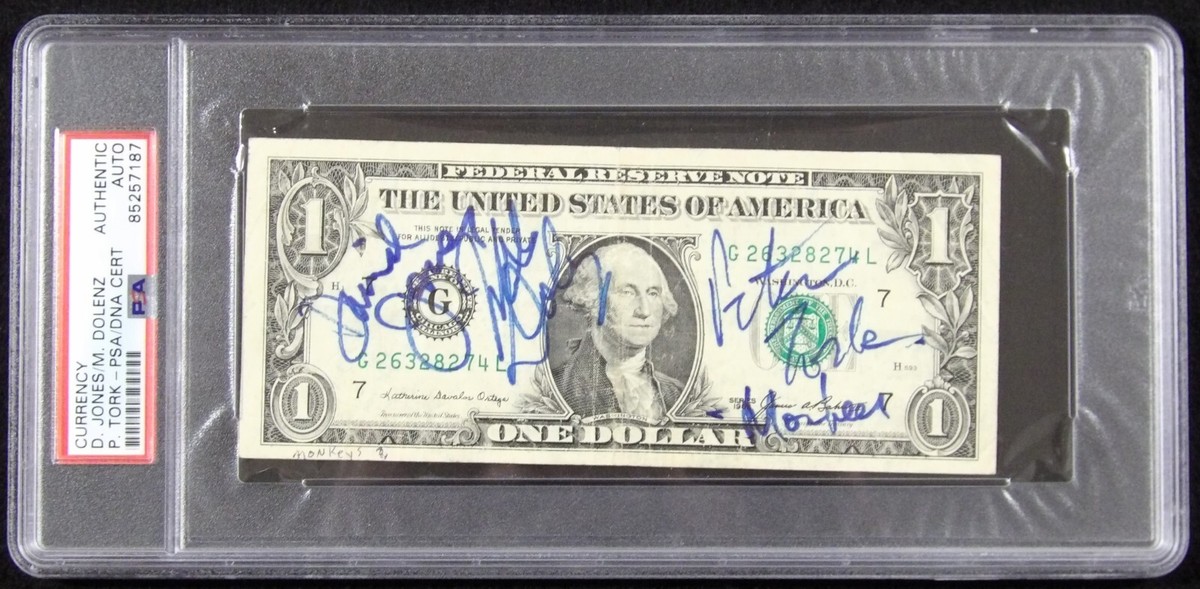 The Monkees Signed One Dollar Bill Currency PSA