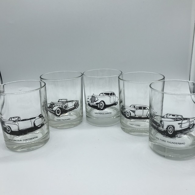 5 Vintage Automobile Car Tumbler Drinking Glasses Highball Rocks