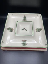 Spode Christmas Tree Square Chip and Dip All In One Serving Tray Platter 11-3/4”