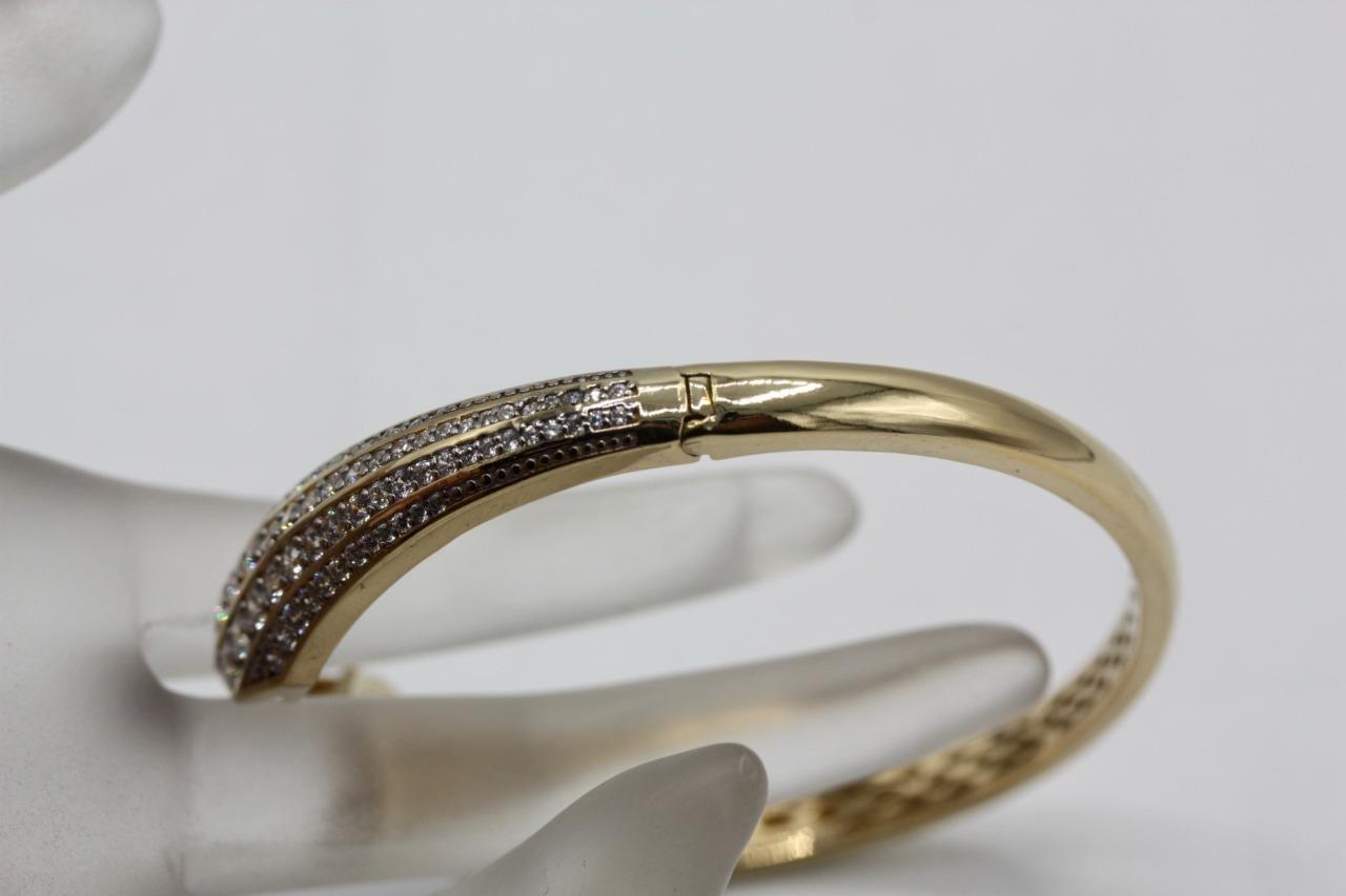 Solid 925 Silver Yellow Gold Plated Hinged Bangle… - image 4