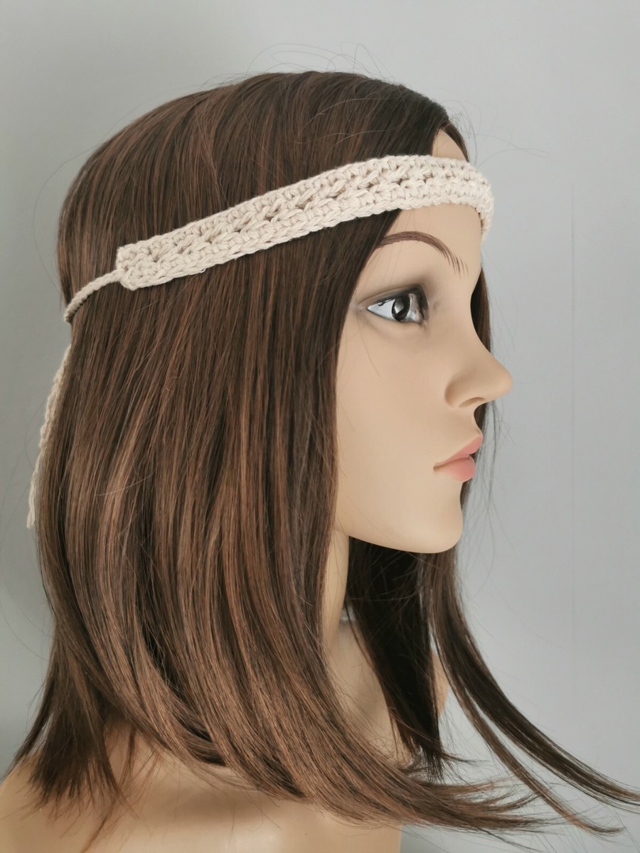 Cotton CREAM Boho Headband Handmade Crochet Hairband Retro Hippie