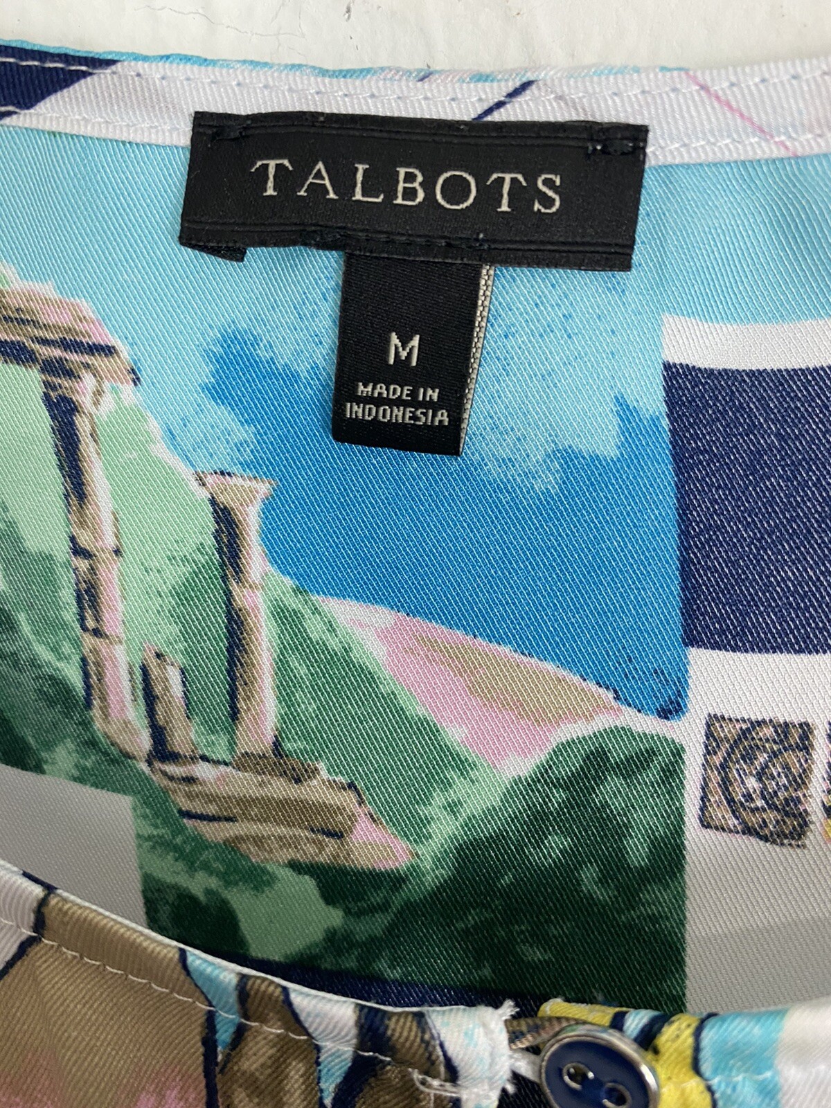 Talbots Womens Shirt Size Medium M Blue Napoli Zipper Button Sleeveless Normcore