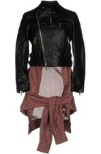 $2,690 Dsquared2 Black Leather Biker Jacket & Check Shirt It44