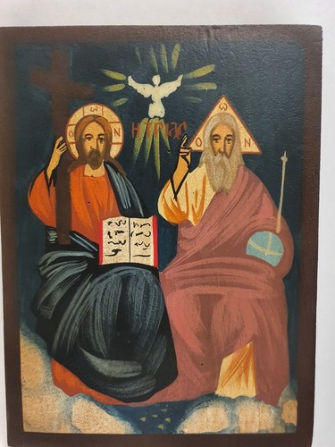 Handbemalte Ikone auf Holz Die Heilige Dreifaltigkeit Vater, Sohn, Heiliger Geist, klein - Bild 4 von 6