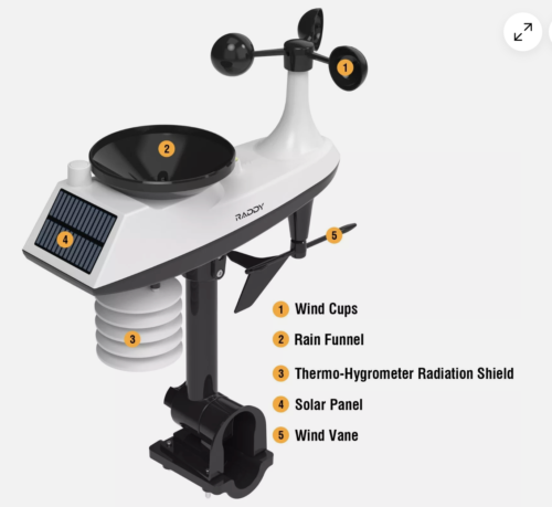 Raddy VP7 Weather Station Wireless Indoor Outdoor w/ 7.4'' Digital Color Display - Picture 2 of 7