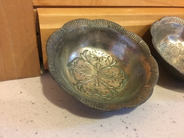 Antique Made In Occupied Japan 5 Piece Metal Ashtray