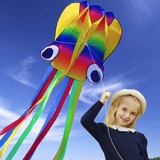 Huge Kite Rainbow Soft Octopus Kite for Kids and Audit Large Long Tail 100m line