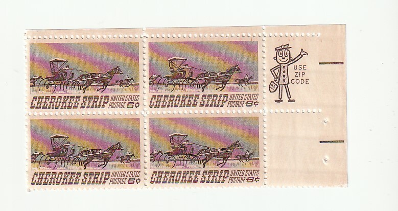Scott 1360 US  ZIP BLOCK of 4 Cherokee Strip   Free Ship M/NH O/G