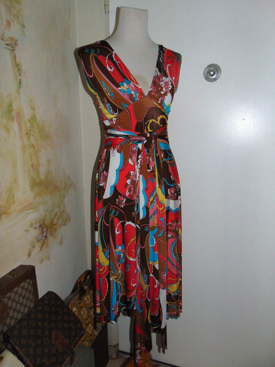 Multicolor Floral Dress Paisley Tank Stretchy Boho Women's Shark Bite Hem  Small | eBay