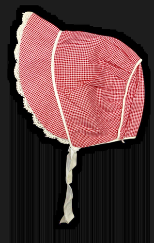 1950s Sunbonnet Hat Cap Toddler Baby Girls Red Gingham Check Prairie Farm VTG