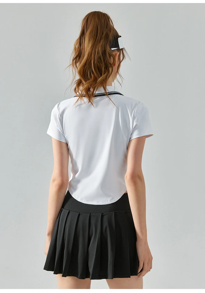 Camisa polo de golf ajustada de media cremallera manga corta para correr yoga en azul marino Foto 4 de 4