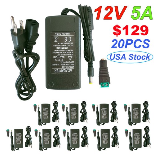 5v Power Supply DC 12V 2A Power Supply [2Amp 2000mA] 24W AC Adapter, 10ft DC In 12V Power Cord For LED Strip Lights Speaker CCTV Camera Router, 5.5x2.5mm/2.1mm Plug Low Voltage Transformer