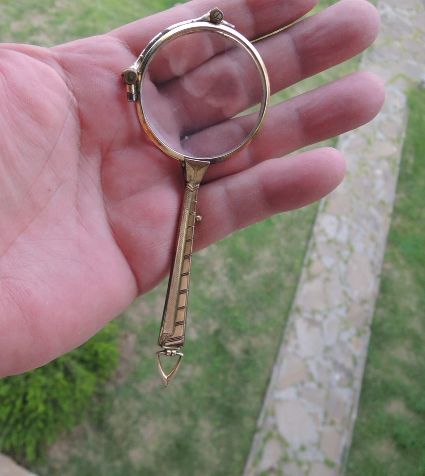 Lupa Art Deco Gafas, Lorgnette Chapado en Oro, Vidrio 1.5", Vástago de 4" Foto 3 de 4