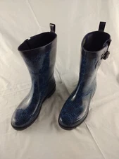 Capelli New York Ladies Mid Calf Rubber Rain Boot Size 8 US. Blu Botanical Print