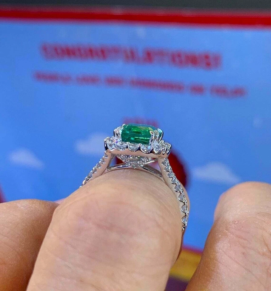 2.50 Ct Asscher Cut Simulated Stone Engagement Wedding Ring 14K Solid White Gold - Image 3 of 4