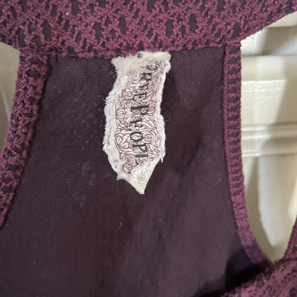 Free People Mini Tank Top Dress Small Wine ,Geometric Lines Ribbed Sleeveless - Image 3 of 4