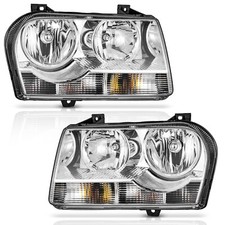 Weelmoto Pair Headlights For 2005-2010 Chrysler 300 Chrome Halogen With Bulbs