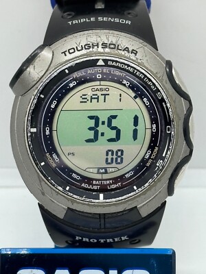 Vintage Casio ProTrak PRG-120 Solar Watch Twin Sensor Alti-Baro Compass Thermom