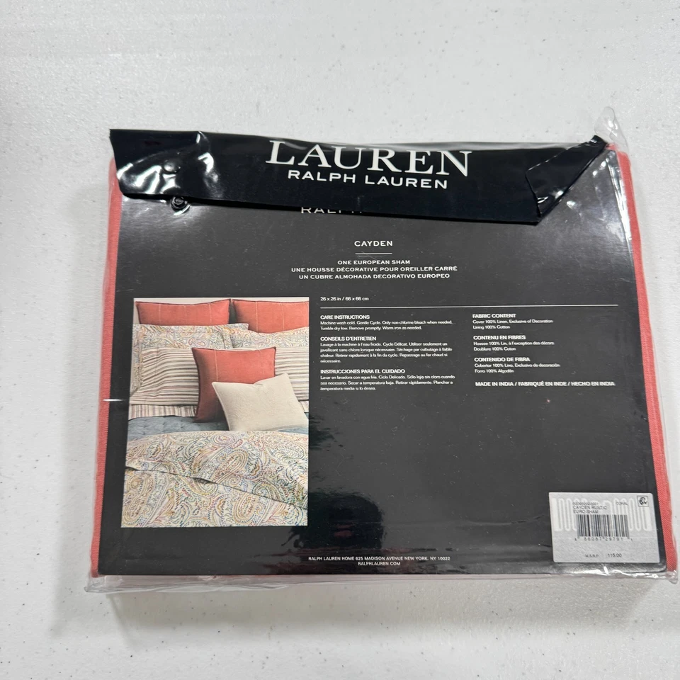 ralph lauren euro sham коралловый красный кайден деревенский 100% лен современный традиционный - Изображение 4 из 4