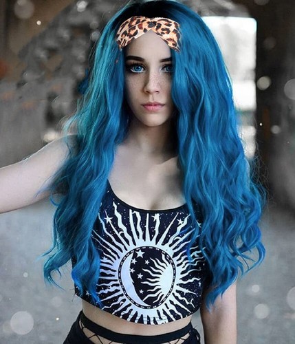 Women's Ombre Blue Body Wave Headband Wig Wave Glueless Long Blue Wigs Soft - Bild 2 von 8