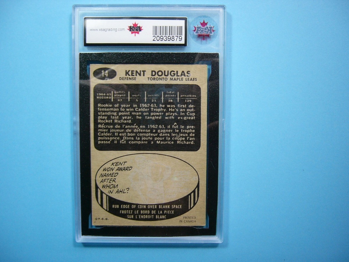 1965/66 TOPPS NHL HOCKEY CARD #14 KENT DOUGLAS KSA 7.5 NM+ SHARP