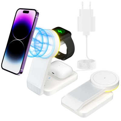 Caricatore Wireless 3 In 1 Pieghevole 15W – Stazione Di Ricarica Per IPhone, IWatch E AirPods, Con Dissipazione E Sicurezza
