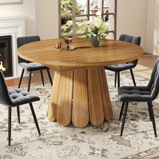 118-158cm Extendable Round Dining Table - Seats 6,Wooden Kitchen & Balcony Table