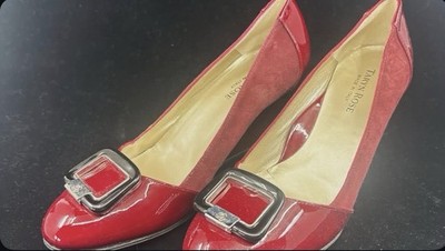 Taryn Rose Women s 6.5 Burgundy Patent Leather Suede Buckle Round Toe Pumps NIB