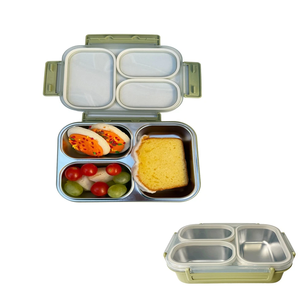 Bento Box Lunch Box Stainless Steel Food Container with 3 Compartments is Sealed