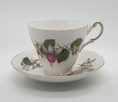 Regency Bone China Tasse & Untertasse Set Cappers Fuchsia um 1950 AE10