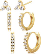 Christmas Small Hoop Earrings for Women, Diamond Stud Gold-White