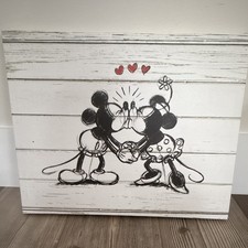 Disney Mickey & Minnie Mouse Kissing Sketch Print with Hearts, Black & White