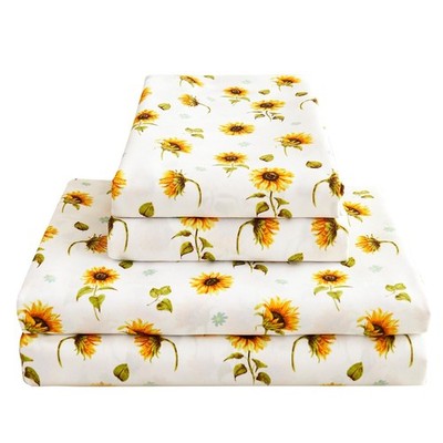 Floral Sheet Set Full, Sunflower Printed Bed Sheets Double, Brushed Microfibe...