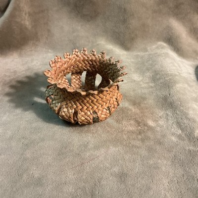 Antique handmade small pine needle decorative basket with slots design