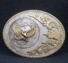 WB05123 VINTAGE 1970s EAGLE WESTERN FLORAL DESIGN ARTWORK BELT BUCKLE