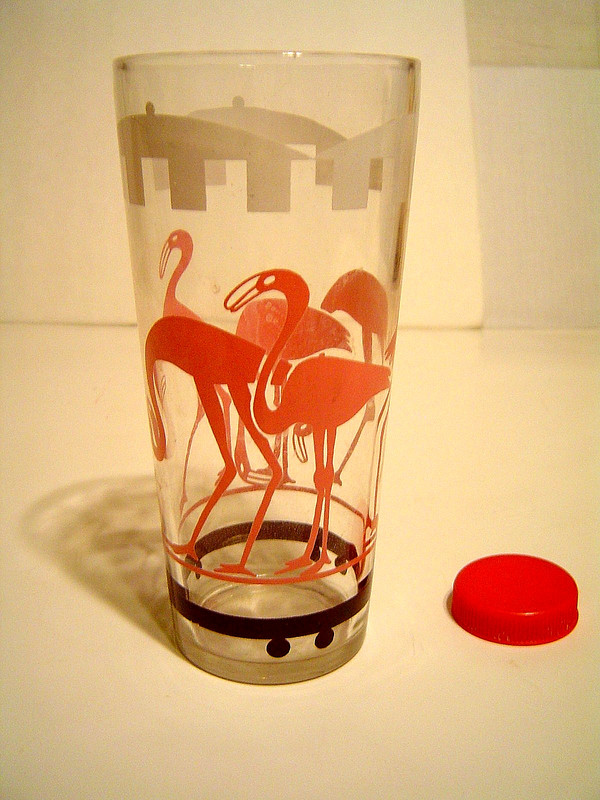 CIRCUS HEAVY GLASS pink FLAMINGOS 6" tall 15 ounces animals EXCELLENT