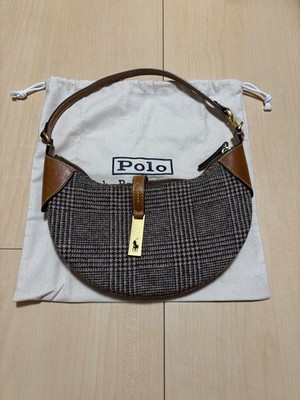 Polo Ralph Lauren ID Plaid Mini Shoulder Bag Brown Leather Check