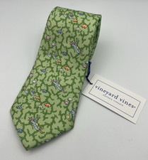 Vineyard Vines Boys Silk Tie Green Scuba Coral Fish AOP Pattern Handmade NWT