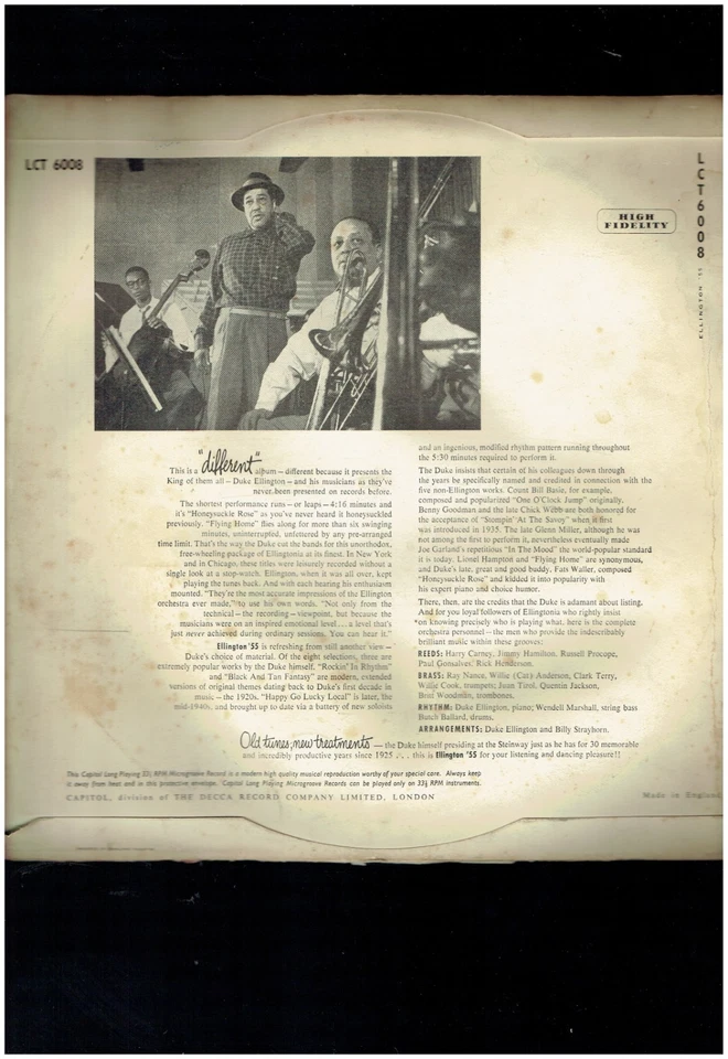 DUKE ELLINGTON ELLINGTON '55 VINYL  ALBUM CAPITOLLCT 6008 - Image 2 of 2