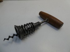 VINTAGE WOODEN WOODEN HANDLE BARREL SPRING CORK SCREW BOTTLE OPENER