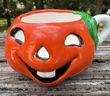Vintage Frankel Jack O Lantern Pumpkin Cup Tealight Candle Holder Rare Orange 