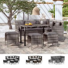 Image of L-shaped Couch Sofa Set 5 Piece with Cushions Poly Rattan Corner Set w/ Cushion