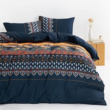 - Bohemian Comforter Set, Boho Chic Paisley Striped Floral Queen Orange Navy