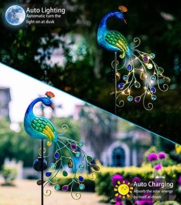 Solar Peacock Statue Light - Colorful LED Outdoor Garden Decor With Metal Design
