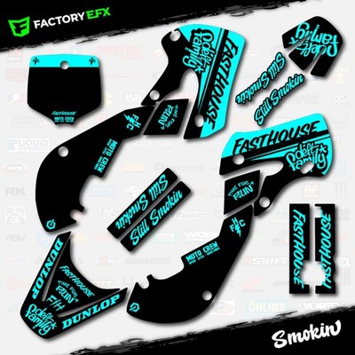 Black & Cyan Smokin Racing Graphics kit fits Kawasaki KLX110 00-09 KLX 110