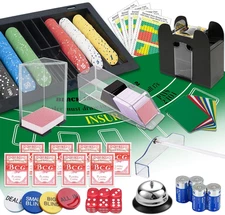 Super Casino Game Set: 6 Deck Shuffler+360Pcs Chips+8 Poker Cards+Card Shoe+Chip